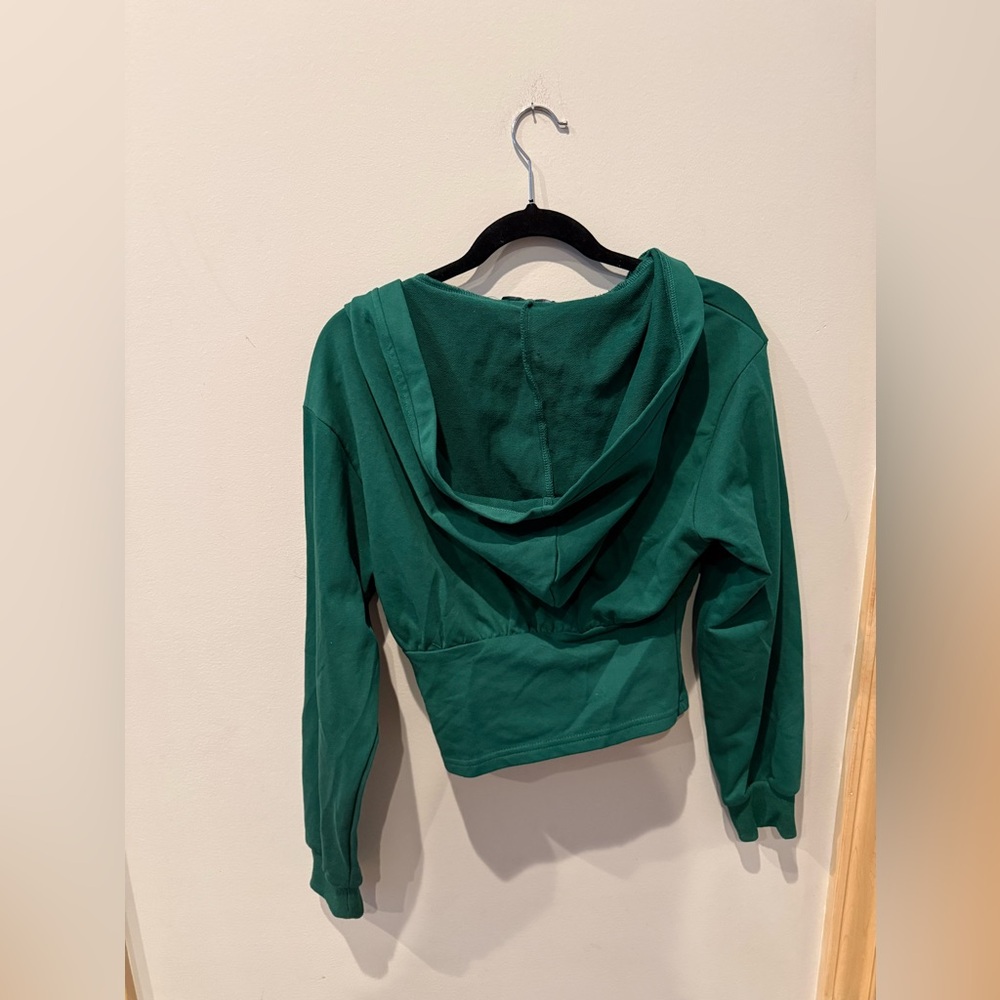 Cider Emerald Green Cropped Hooded Corset Zip-Up Top - Picture 5 of 5